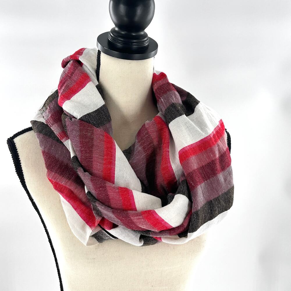 NWT LemLem Scarf Sarong Wrap Boho Lagenlook Travel Coastal Gauze Fringe Red Gray